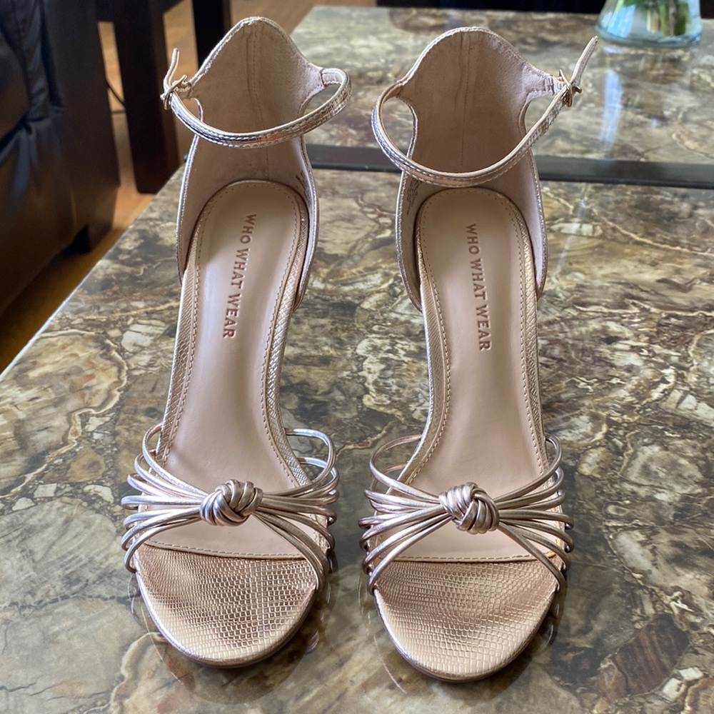 Who What Wear Metallic Rose Gold Strappy Heels